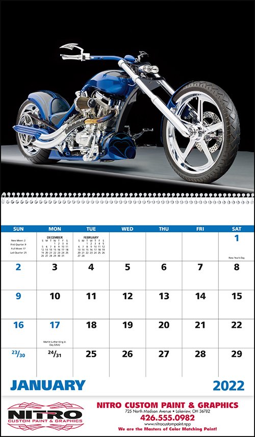 Motorcycles Spiral Bound Wall Calendar for 2022